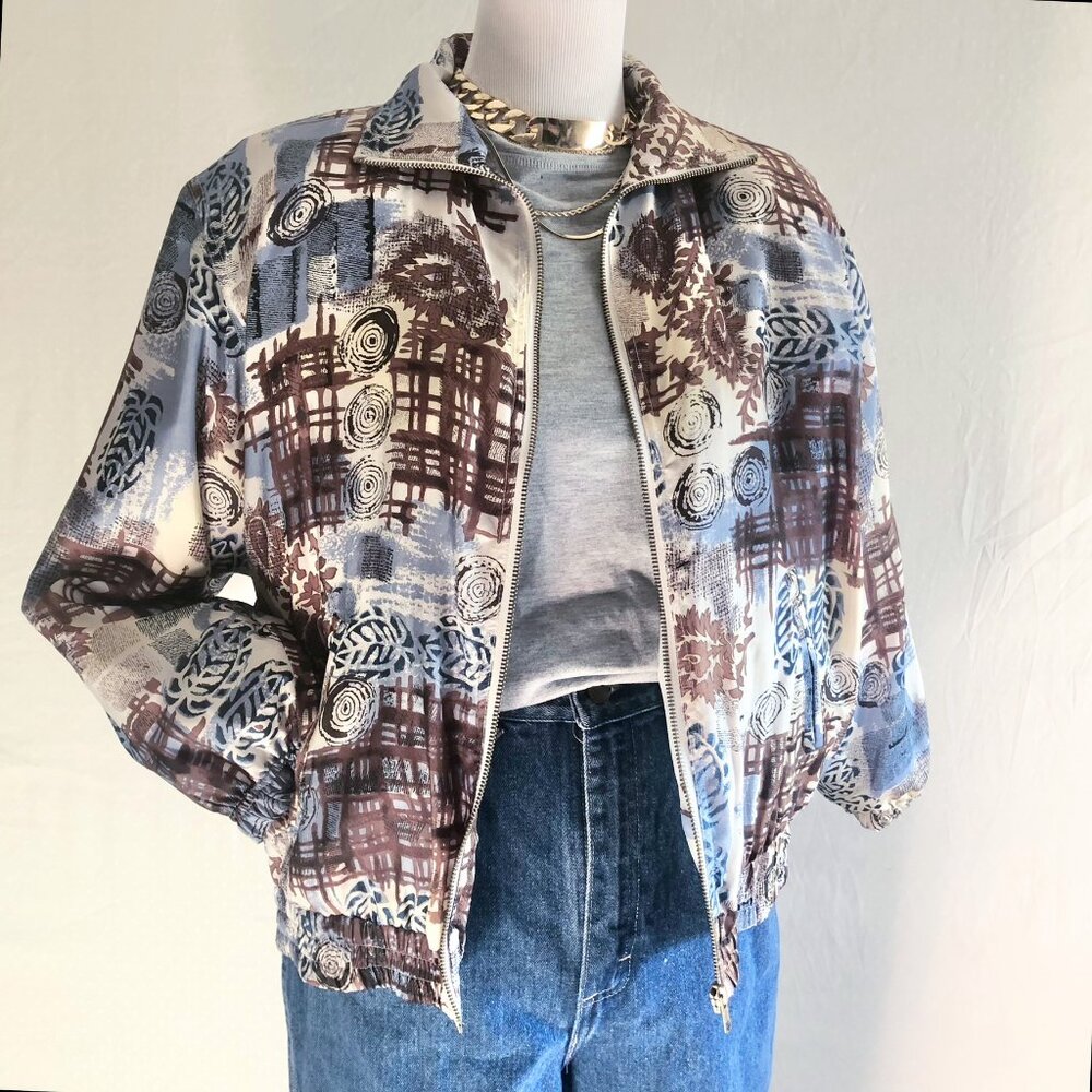 Vintage Silk Bomber Jacket Petite Size M